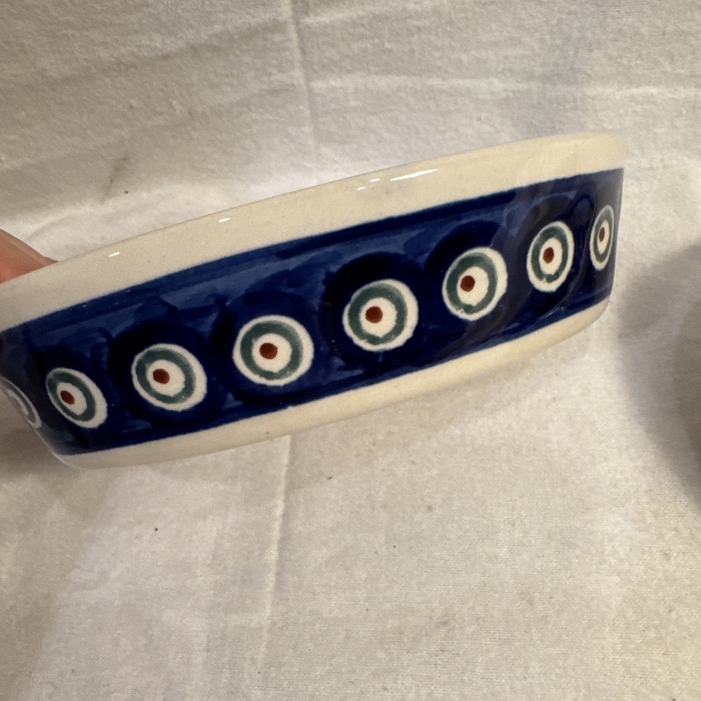 SET of 2 Boleslawiec Polish Pottery Dish Peacock Circle Oval Au Gratin Baking - Picture 4 of 5